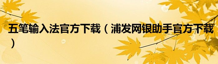 五笔输入法官方下载（浦发网银助手官方下载）