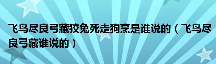 飞鸟尽良弓藏狡兔死走狗烹是谁说的（飞鸟尽良弓藏谁说的）