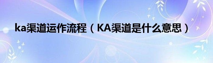 ka渠道运作流程（KA渠道是什么意思）