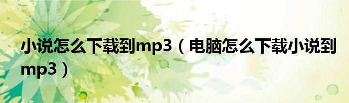 小说怎么下载到mp3（电脑怎么下载小说到mp3）
