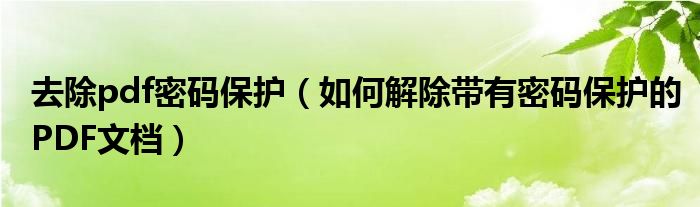 去除pdf密码保护（如何解除带有密码保护的PDF文档）