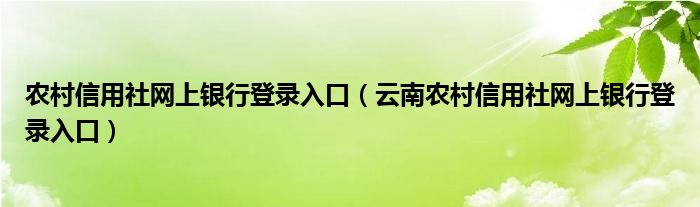农村信用社网上银行登录入口（云南农村信用社网上银行登录入口）