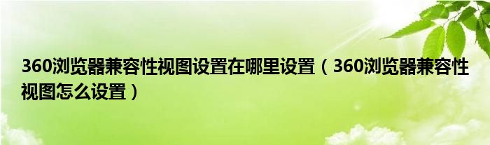 360浏览器兼容性视图设置在哪里设置（360浏览器兼容性视图怎么设置）