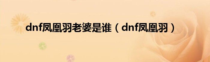 dnf凤凰羽老婆是谁（dnf凤凰羽）