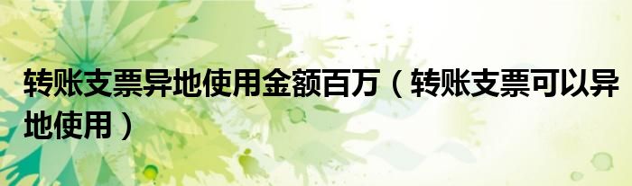 转账支票异地使用金额百万（转账支票可以异地使用）