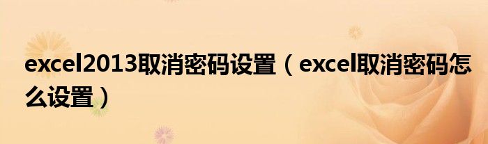 excel2013取消密码设置（excel取消密码怎么设置）