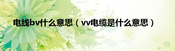 电线bv什么意思（vv电缆是什么意思）
