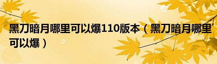 黑刀暗月哪里可以爆110版本（黑刀暗月哪里可以爆）