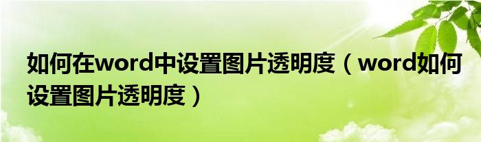 如何在word中设置图片透明度（word如何设置图片透明度）
