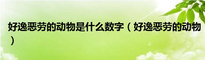 好逸恶劳的动物是什么数字（好逸恶劳的动物）