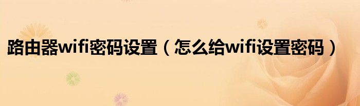 路由器wifi密码设置（怎么给wifi设置密码）