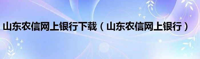 山东农信网上银行下载（山东农信网上银行）