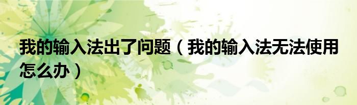 我的输入法出了问题（我的输入法无法使用 怎么办）