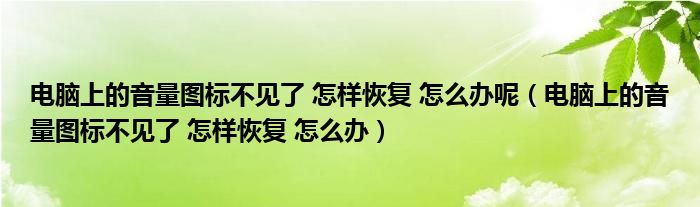 电脑上的音量图标不见了 怎样恢复 怎么办呢（电脑上的音量图标不见了 怎样恢复 怎么办）