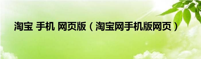 淘宝 手机 网页版（淘宝网手机版网页）