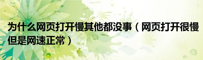 为什么网页打开慢其他都没事（网页打开很慢但是网速正常）