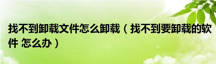找不到卸载文件怎么卸载（找不到要卸载的软件 怎么办）