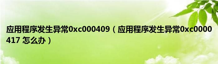 应用程序发生异常0xc000409（应用程序发生异常0xc0000417 怎么办）