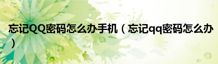 忘记QQ密码怎么办手机（忘记qq密码怎么办）