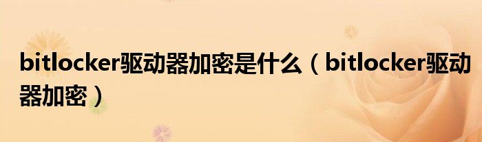 bitlocker驱动器加密是什么（bitlocker驱动器加密）
