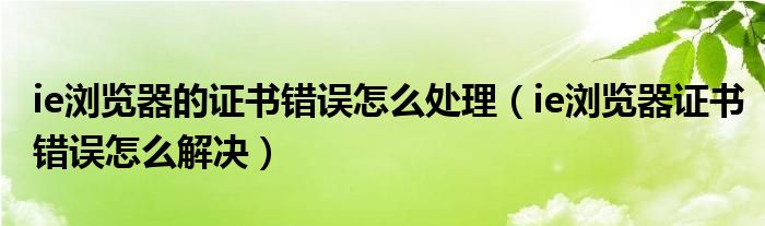 ie浏览器的证书错误怎么处理（ie浏览器证书错误怎么解决）