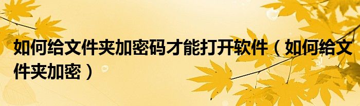 如何给文件夹加密码才能打开软件（如何给文件夹加密）