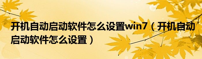 开机自动启动软件怎么设置win7（开机自动启动软件怎么设置）