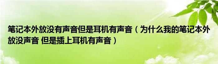 笔记本外放没有声音但是耳机有声音（为什么我的笔记本外放没声音 但是插上耳机有声音）