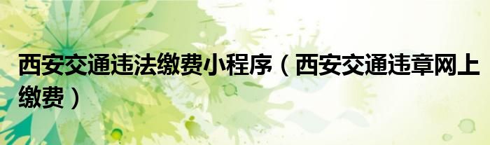 西安交通违法缴费小程序（西安交通违章网上缴费）
