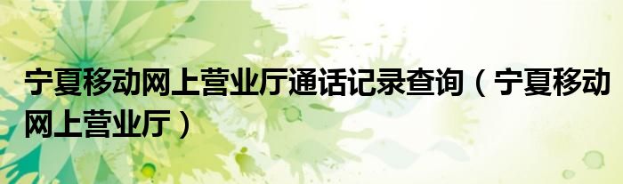 宁夏移动网上营业厅通话记录查询（宁夏移动网上营业厅）