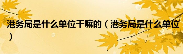港务局是什么单位干嘛的（港务局是什么单位）