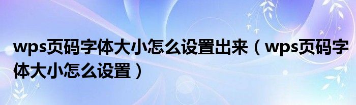 wps页码字体大小怎么设置出来（wps页码字体大小怎么设置）