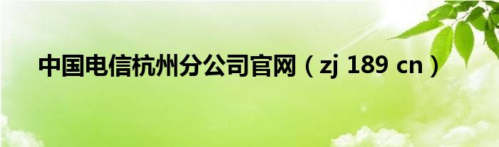 中国电信杭州分公司官网（zj 189 cn）