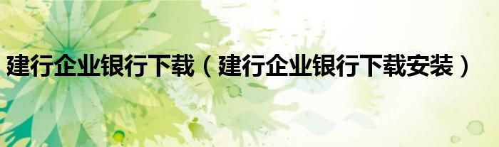 建行企业银行下载（建行企业银行下载安装）