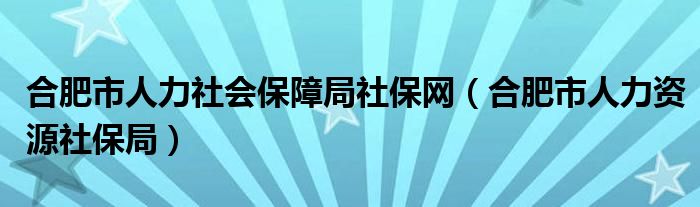 合肥市人力社会保障局社保网（合肥市人力资源社保局）