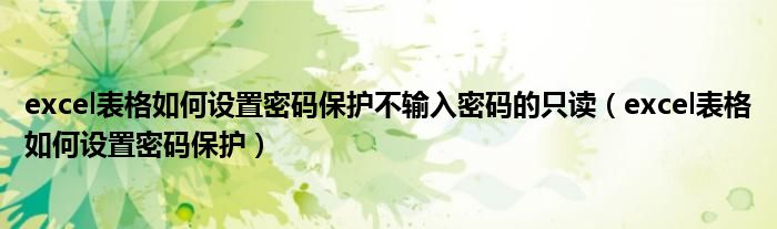 excel表格如何设置密码保护不输入密码的只读（excel表格如何设置密码保护）