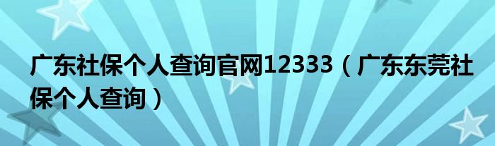 广东社保个人查询官网12333（广东东莞社保个人查询）