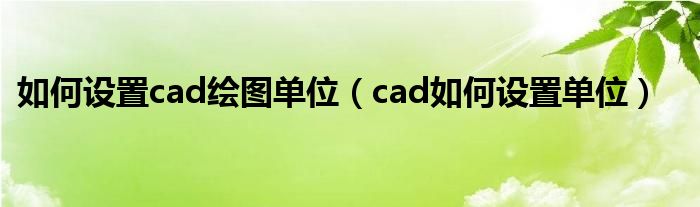 如何设置cad绘图单位（cad如何设置单位）