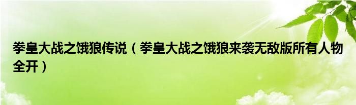 拳皇大战之饿狼传说（拳皇大战之饿狼来袭无敌版所有人物全开）