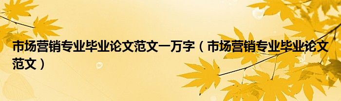 市场营销专业毕业论文范文一万字（市场营销专业毕业论文范文）