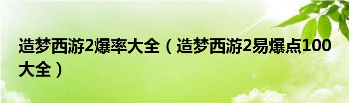 造梦西游2爆率大全（造梦西游2易爆点100 大全）