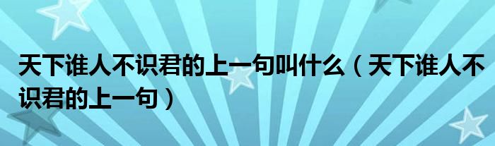 天下谁人不识君的上一句叫什么（天下谁人不识君的上一句）