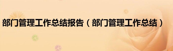 部门管理工作总结报告（部门管理工作总结）