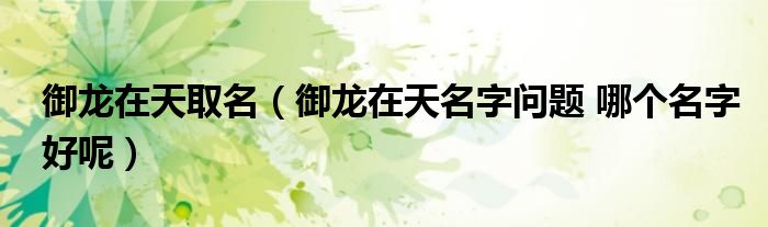 御龙在天取名（御龙在天名字问题 哪个名字好呢）