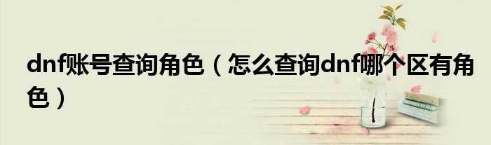 dnf账号查询角色（怎么查询dnf哪个区有角色）
