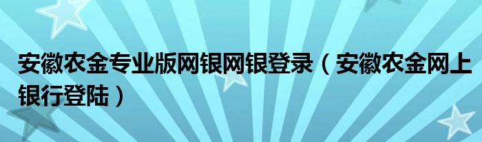 安徽农金专业版网银网银登录（安徽农金网上银行登陆）