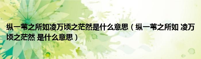 纵一苇之所如凌万顷之茫然是什么意思（纵一苇之所如 凌万顷之茫然 是什么意思）