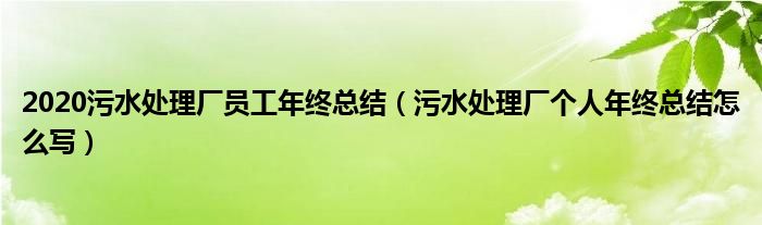 2020污水处理厂员工年终总结（污水处理厂个人年终总结怎么写）