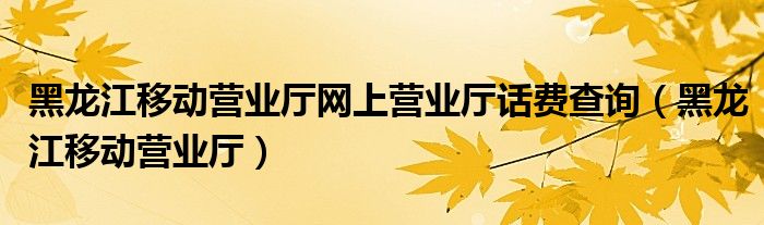 黑龙江移动营业厅网上营业厅话费查询（黑龙江移动营业厅）