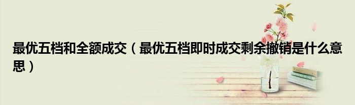最优五档和全额成交（最优五档即时成交剩余撤销是什么意思）